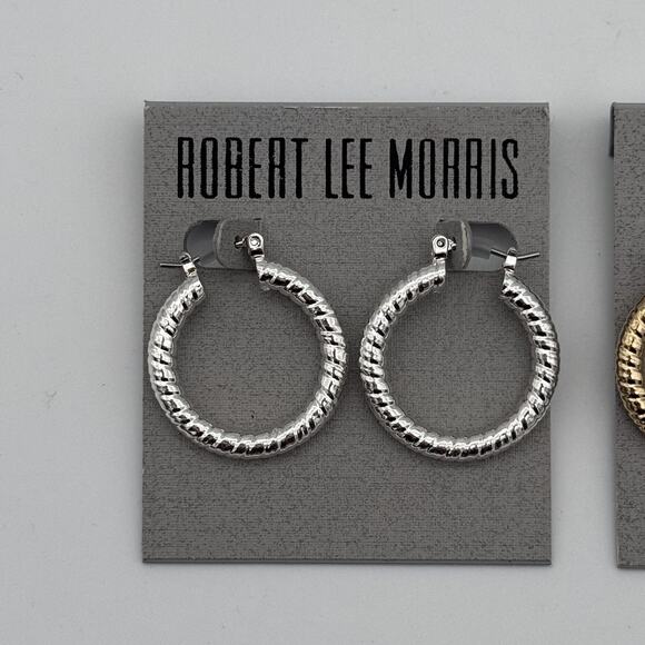 Robert Lee Morris Hoop Earrings Set of 2 Pairs Silver Gold Tone Textured NEW - Picture 3 of 9